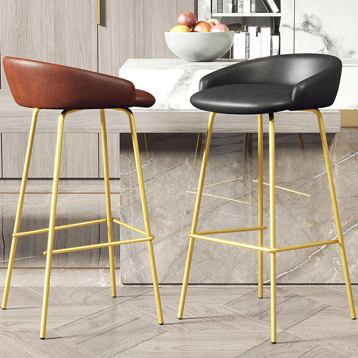 Glam Counter Bar Stool Armless Leather Bar Stool with Footrest Steel Base Clearhalo 'Bar Furniture' 'Bar Stools' 'bar_stools' 'furn' 'furn_bar_stools' 'furniture_bar_stools' 'Kitchen & Dining Furniture' 'kitchen&dining_furn' 'kitchen' 'kitchen_furn' Furniture' 4297225