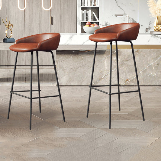 Glam Counter Bar Stool Armless Leather Bar Stool with Footrest Steel Base Clearhalo 'Bar Furniture' 'Bar Stools' 'bar_stools' 'furn' 'furn_bar_stools' 'furniture_bar_stools' 'Kitchen & Dining Furniture' 'kitchen&dining_furn' 'kitchen' 'kitchen_furn' Furniture' 4297228