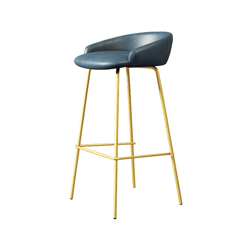 Glam Counter Bar Stool Armless Leather Bar Stool with Footrest Steel Base Gold Blue 1 Piece Clearhalo 'Bar Furniture' 'Bar Stools' 'bar_stools' 'furn' 'furn_bar_stools' 'furniture_bar_stools' 'Kitchen & Dining Furniture' 'kitchen&dining_furn' 'kitchen' 'kitchen_furn' Furniture' 4297229