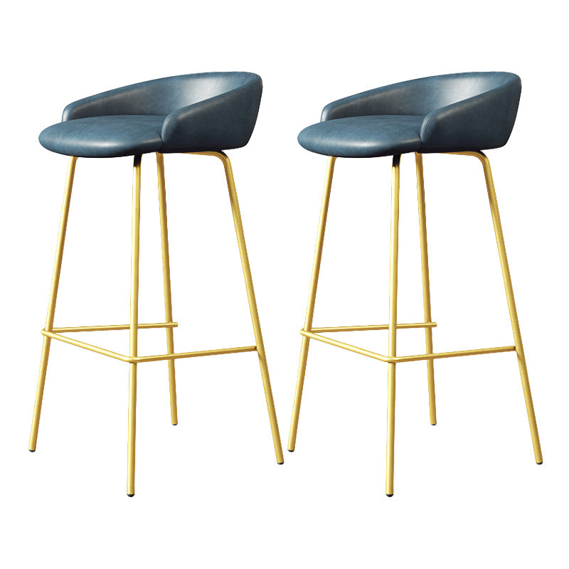 Glam Counter Bar Stool Armless Leather Bar Stool with Footrest Steel Base Gold Blue 2 Piece Set Clearhalo 'Bar Furniture' 'Bar Stools' 'bar_stools' 'furn' 'furn_bar_stools' 'furniture_bar_stools' 'Kitchen & Dining Furniture' 'kitchen&dining_furn' 'kitchen' 'kitchen_furn' Furniture' 4297230