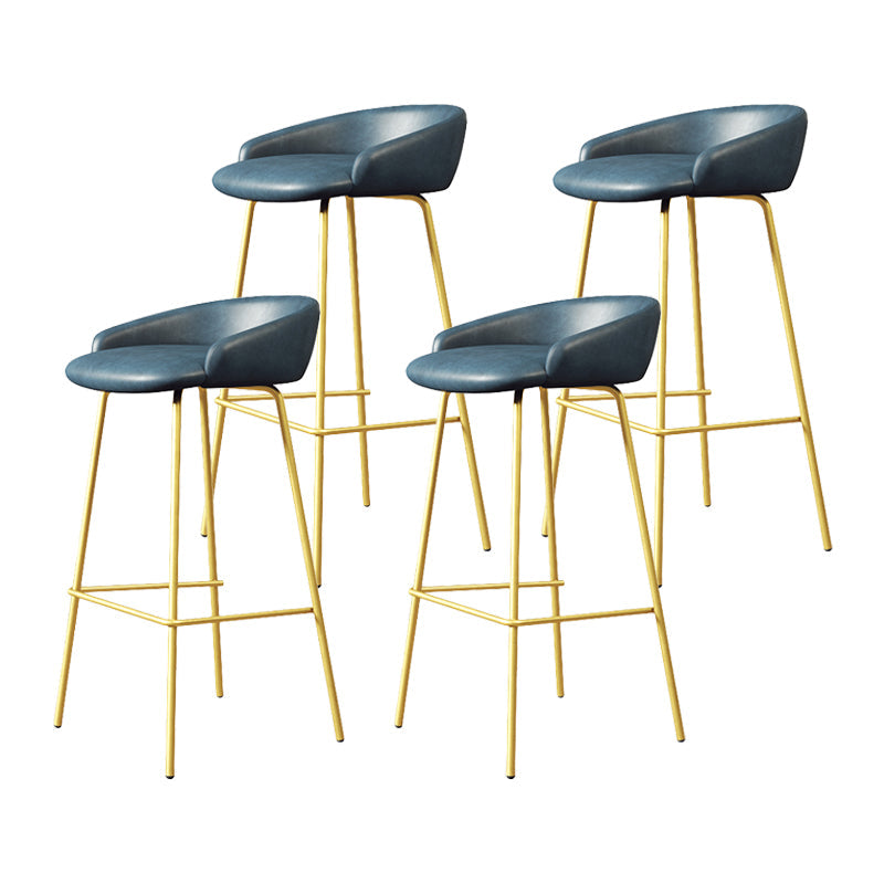 Glam Counter Bar Stool Armless Leather Bar Stool with Footrest Steel Base Gold Blue 4 Piece Set Clearhalo 'Bar Furniture' 'Bar Stools' 'bar_stools' 'furn' 'furn_bar_stools' 'furniture_bar_stools' 'Kitchen & Dining Furniture' 'kitchen&dining_furn' 'kitchen' 'kitchen_furn' Furniture' 4297231