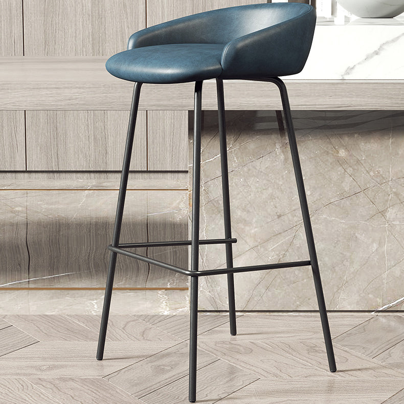 Glam Counter Bar Stool Armless Leather Bar Stool with Footrest Steel Base Black Blue 1 Piece Clearhalo 'Bar Furniture' 'Bar Stools' 'bar_stools' 'furn' 'furn_bar_stools' 'furniture_bar_stools' 'Kitchen & Dining Furniture' 'kitchen&dining_furn' 'kitchen' 'kitchen_furn' Furniture' 4297232