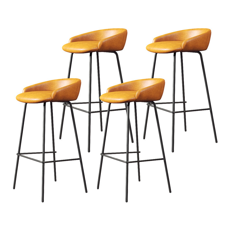 Glam Counter Bar Stool Armless Leather Bar Stool with Footrest Steel Base Black Yellow 4 Piece Set Clearhalo 'Bar Furniture' 'Bar Stools' 'bar_stools' 'furn' 'furn_bar_stools' 'furniture_bar_stools' 'Kitchen & Dining Furniture' 'kitchen&dining_furn' 'kitchen' 'kitchen_furn' Furniture' 4297237