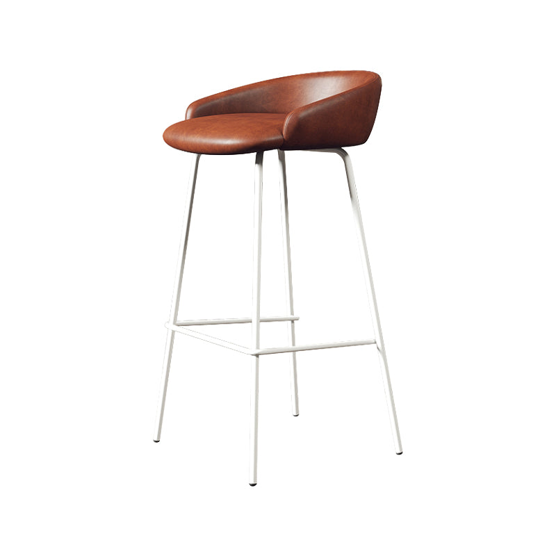 Glam Counter Bar Stool Armless Leather Bar Stool with Footrest Steel Base White Brown 1 Piece Clearhalo 'Bar Furniture' 'Bar Stools' 'bar_stools' 'furn' 'furn_bar_stools' 'furniture_bar_stools' 'Kitchen & Dining Furniture' 'kitchen&dining_furn' 'kitchen' 'kitchen_furn' Furniture' 4297238