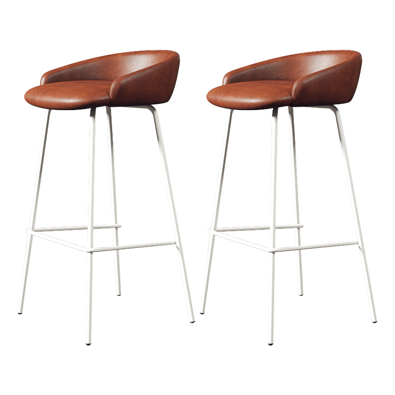Glam Counter Bar Stool Armless Leather Bar Stool with Footrest Steel Base White Brown 2 Piece Set Clearhalo 'Bar Furniture' 'Bar Stools' 'bar_stools' 'furn' 'furn_bar_stools' 'furniture_bar_stools' 'Kitchen & Dining Furniture' 'kitchen&dining_furn' 'kitchen' 'kitchen_furn' Furniture' 4297239