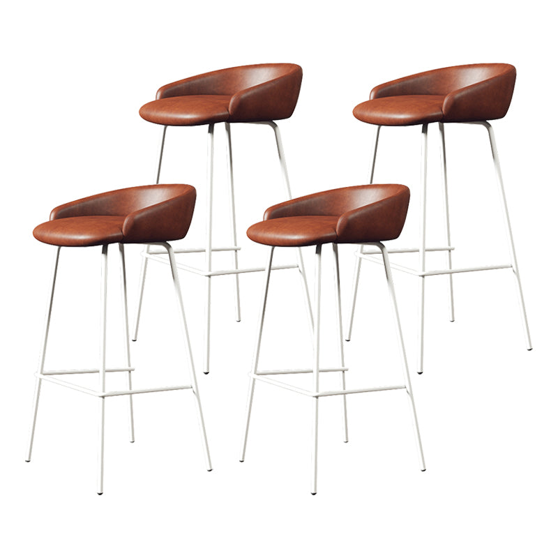 Glam Counter Bar Stool Armless Leather Bar Stool with Footrest Steel Base White Brown 4 Piece Set Clearhalo 'Bar Furniture' 'Bar Stools' 'bar_stools' 'furn' 'furn_bar_stools' 'furniture_bar_stools' 'Kitchen & Dining Furniture' 'kitchen&dining_furn' 'kitchen' 'kitchen_furn' Furniture' 4297240
