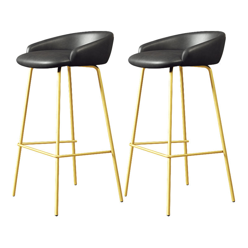 Glam Counter Bar Stool Armless Leather Bar Stool with Footrest Steel Base Gold Black 2 Piece Set Clearhalo 'Bar Furniture' 'Bar Stools' 'bar_stools' 'furn' 'furn_bar_stools' 'furniture_bar_stools' 'Kitchen & Dining Furniture' 'kitchen&dining_furn' 'kitchen' 'kitchen_furn' Furniture' 4297242