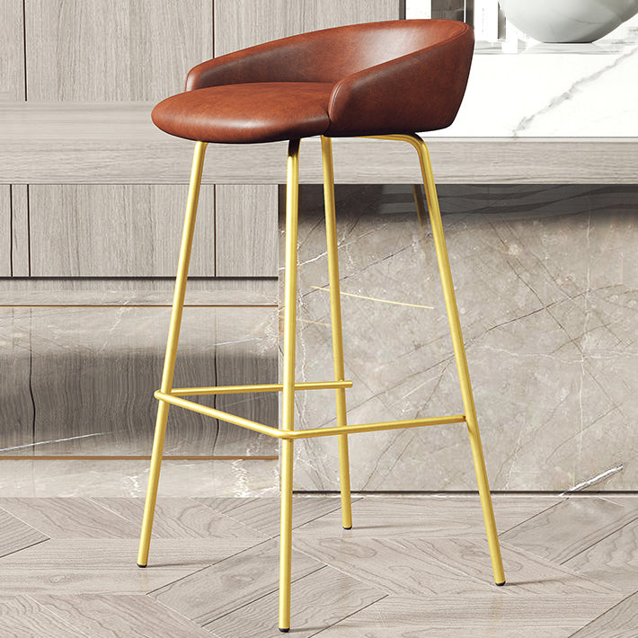 Glam Counter Bar Stool Armless Leather Bar Stool with Footrest Steel Base Gold Brown 1 Piece Clearhalo 'Bar Furniture' 'Bar Stools' 'bar_stools' 'furn' 'furn_bar_stools' 'furniture_bar_stools' 'Kitchen & Dining Furniture' 'kitchen&dining_furn' 'kitchen' 'kitchen_furn' Furniture' 4297247