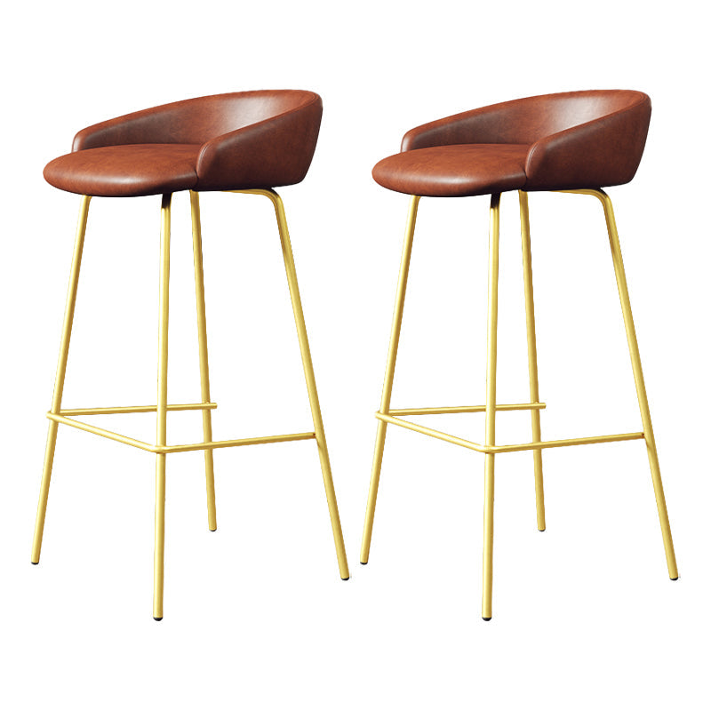 Glam Counter Bar Stool Armless Leather Bar Stool with Footrest Steel Base Gold Brown 2 Piece Set Clearhalo 'Bar Furniture' 'Bar Stools' 'bar_stools' 'furn' 'furn_bar_stools' 'furniture_bar_stools' 'Kitchen & Dining Furniture' 'kitchen&dining_furn' 'kitchen' 'kitchen_furn' Furniture' 4297248