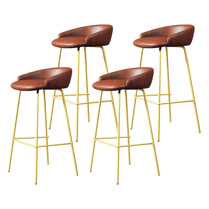 Glam Counter Bar Stool Armless Leather Bar Stool with Footrest Steel Base Gold Brown 4 Piece Set Clearhalo 'Bar Furniture' 'Bar Stools' 'bar_stools' 'furn' 'furn_bar_stools' 'furniture_bar_stools' 'Kitchen & Dining Furniture' 'kitchen&dining_furn' 'kitchen' 'kitchen_furn' Furniture' 4297249
