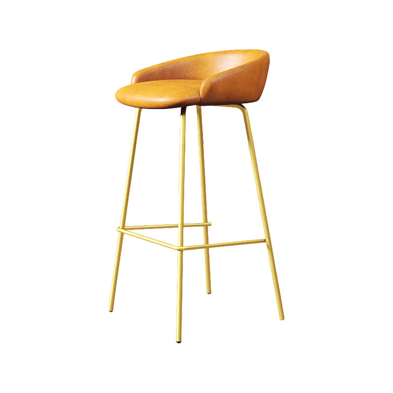 Glam Counter Bar Stool Armless Leather Bar Stool with Footrest Steel Base Gold Yellow 1 Piece Clearhalo 'Bar Furniture' 'Bar Stools' 'bar_stools' 'furn' 'furn_bar_stools' 'furniture_bar_stools' 'Kitchen & Dining Furniture' 'kitchen&dining_furn' 'kitchen' 'kitchen_furn' Furniture' 4297250
