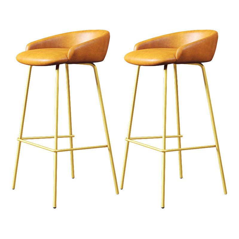 Glam Counter Bar Stool Armless Leather Bar Stool with Footrest Steel Base Gold Yellow 2 Piece Set Clearhalo 'Bar Furniture' 'Bar Stools' 'bar_stools' 'furn' 'furn_bar_stools' 'furniture_bar_stools' 'Kitchen & Dining Furniture' 'kitchen&dining_furn' 'kitchen' 'kitchen_furn' Furniture' 4297251