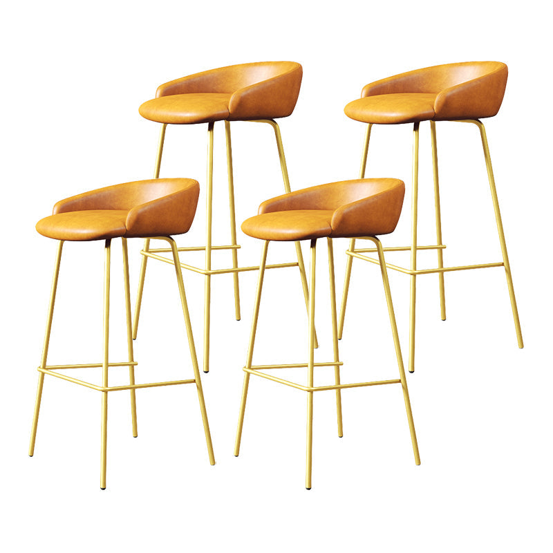 Glam Counter Bar Stool Armless Leather Bar Stool with Footrest Steel Base Gold Yellow 4 Piece Set Clearhalo 'Bar Furniture' 'Bar Stools' 'bar_stools' 'furn' 'furn_bar_stools' 'furniture_bar_stools' 'Kitchen & Dining Furniture' 'kitchen&dining_furn' 'kitchen' 'kitchen_furn' Furniture' 4297252