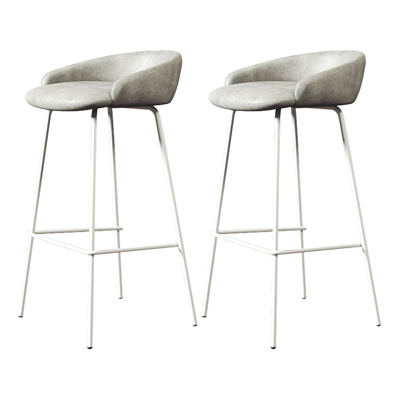 Glam Counter Bar Stool Armless Leather Bar Stool with Footrest Steel Base White Gray 2 Piece Set Clearhalo 'Bar Furniture' 'Bar Stools' 'bar_stools' 'furn' 'furn_bar_stools' 'furniture_bar_stools' 'Kitchen & Dining Furniture' 'kitchen&dining_furn' 'kitchen' 'kitchen_furn' Furniture' 4297254