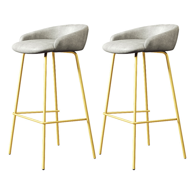 Glam Counter Bar Stool Armless Leather Bar Stool with Footrest Steel Base Gold Gray 2 Piece Set Clearhalo 'Bar Furniture' 'Bar Stools' 'bar_stools' 'furn' 'furn_bar_stools' 'furniture_bar_stools' 'Kitchen & Dining Furniture' 'kitchen&dining_furn' 'kitchen' 'kitchen_furn' Furniture' 4297257