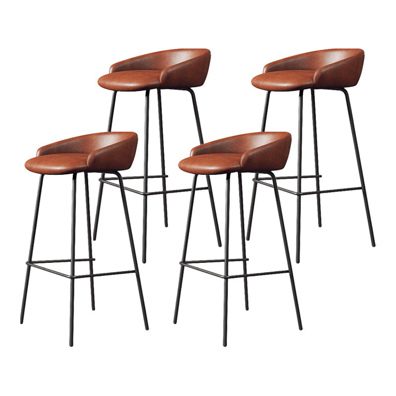 Glam Counter Bar Stool Armless Leather Bar Stool with Footrest Steel Base Black Brown 4 Piece Set Clearhalo 'Bar Furniture' 'Bar Stools' 'bar_stools' 'furn' 'furn_bar_stools' 'furniture_bar_stools' 'Kitchen & Dining Furniture' 'kitchen&dining_furn' 'kitchen' 'kitchen_furn' Furniture' 4297261