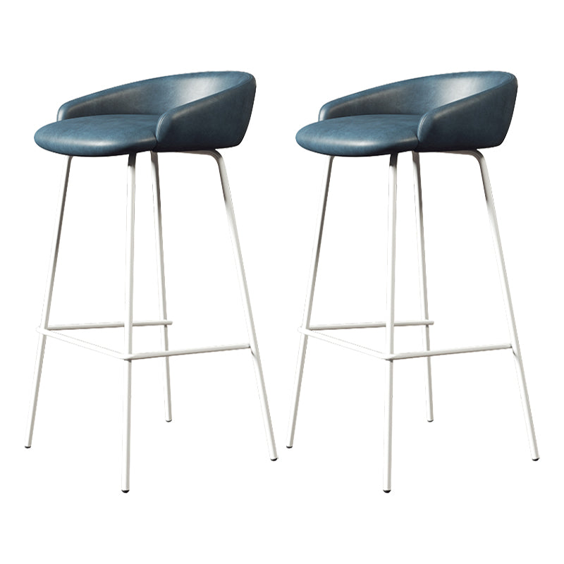 Glam Counter Bar Stool Armless Leather Bar Stool with Footrest Steel Base White Blue 2 Piece Set Clearhalo 'Bar Furniture' 'Bar Stools' 'bar_stools' 'furn' 'furn_bar_stools' 'furniture_bar_stools' 'Kitchen & Dining Furniture' 'kitchen&dining_furn' 'kitchen' 'kitchen_furn' Furniture' 4297263