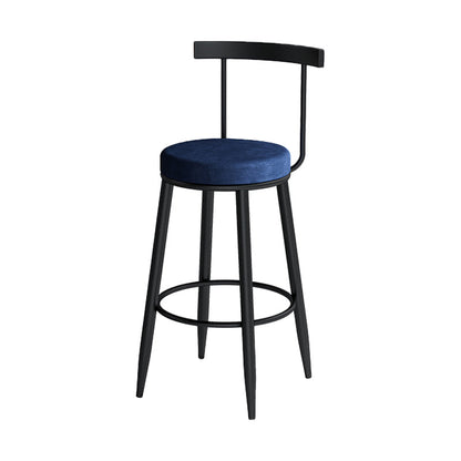 Modern Counter Round Bar Stool Armless Velvet Bar Stool with Footrest Iron Base Blue 1 Piece Clearhalo 'Bar Furniture' 'Bar Stools' 'bar_stools' 'furn' 'furn_bar_stools' 'furniture_bar_stools' 'Kitchen & Dining Furniture' 'kitchen&dining_furn' 'kitchen' 'kitchen_furn' Furniture' 4297267