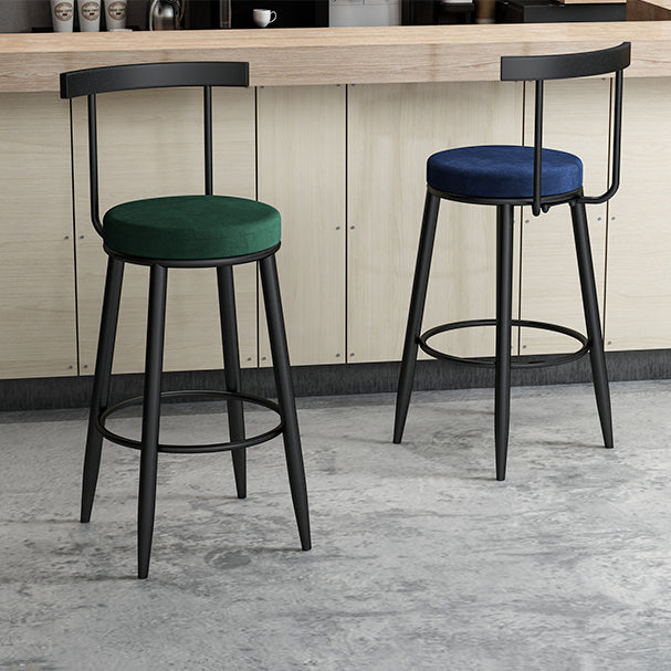 Modern Counter Round Bar Stool Armless Velvet Bar Stool with Footrest Iron Base Clearhalo 'Bar Furniture' 'Bar Stools' 'bar_stools' 'furn' 'furn_bar_stools' 'furniture_bar_stools' 'Kitchen & Dining Furniture' 'kitchen&dining_furn' 'kitchen' 'kitchen_furn' Furniture' 4297279