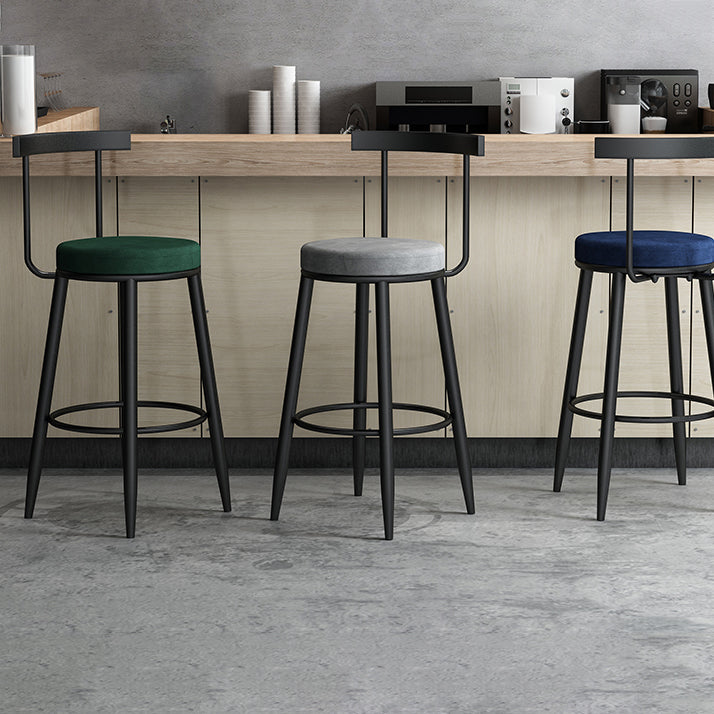 Modern Counter Round Bar Stool Armless Velvet Bar Stool with Footrest Iron Base Clearhalo 'Bar Furniture' 'Bar Stools' 'bar_stools' 'furn' 'furn_bar_stools' 'furniture_bar_stools' 'Kitchen & Dining Furniture' 'kitchen&dining_furn' 'kitchen' 'kitchen_furn' Furniture' 4297281