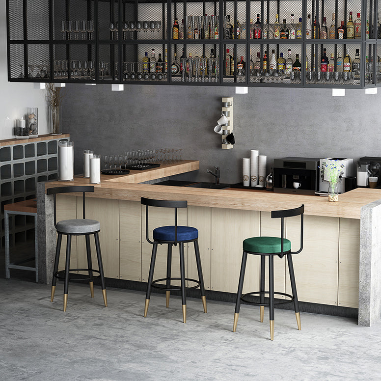 Modern Counter Round Bar Stool Armless Velvet Bar Stool with Footrest Iron Base Clearhalo 'Bar Furniture' 'Bar Stools' 'bar_stools' 'furn' 'furn_bar_stools' 'furniture_bar_stools' 'Kitchen & Dining Furniture' 'kitchen&dining_furn' 'kitchen' 'kitchen_furn' Furniture' 4297283