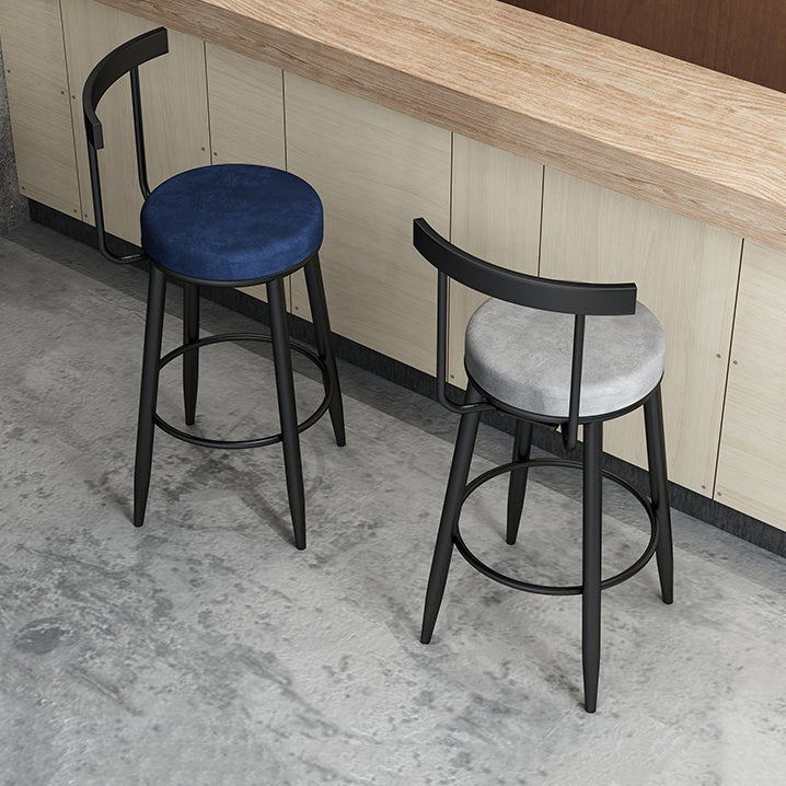 Modern Counter Round Bar Stool Armless Velvet Bar Stool with Footrest Iron Base Clearhalo 'Bar Furniture' 'Bar Stools' 'bar_stools' 'furn' 'furn_bar_stools' 'furniture_bar_stools' 'Kitchen & Dining Furniture' 'kitchen&dining_furn' 'kitchen' 'kitchen_furn' Furniture' 4297284