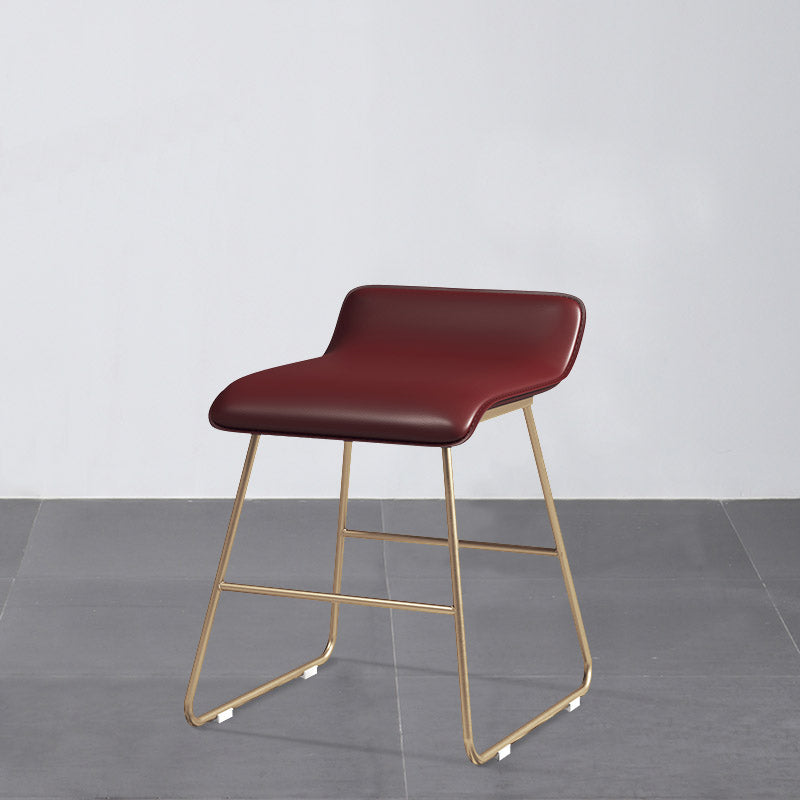 Glam Counter Round Bar Stool Armless Leather Bar Stool with Footrest Iron Base Red 1 Piece Short Stool(18"H) Clearhalo 'Bar Furniture' 'Bar Stools' 'bar_stools' 'furn' 'furn_bar_stools' 'furniture_bar_stools' 'Kitchen & Dining Furniture' 'kitchen&dining_furn' 'kitchen' 'kitchen_furn' Furniture' 4297316
