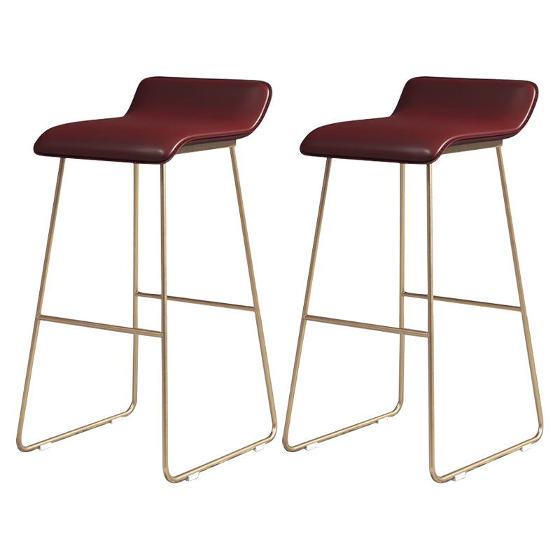 Glam Counter Round Bar Stool Armless Leather Bar Stool with Footrest Iron Base Red 2 Piece Set Bar Stool(30"H) Clearhalo 'Bar Furniture' 'Bar Stools' 'bar_stools' 'furn' 'furn_bar_stools' 'furniture_bar_stools' 'Kitchen & Dining Furniture' 'kitchen&dining_furn' 'kitchen' 'kitchen_furn' Furniture' 4297329