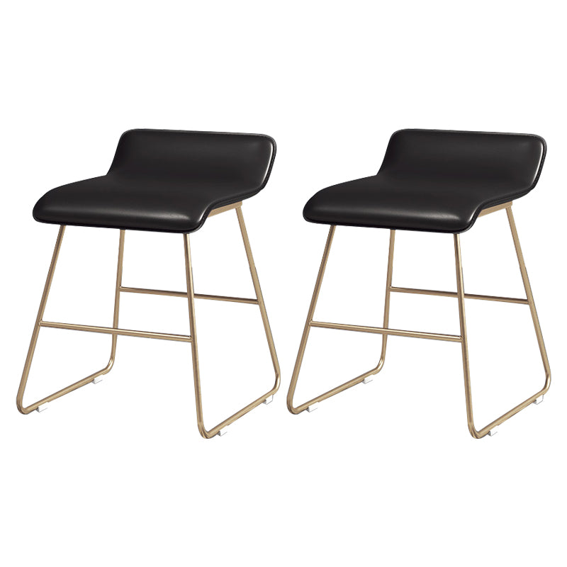 Glam Counter Round Bar Stool Armless Leather Bar Stool with Footrest Iron Base Black 2 Piece Set Short Stool(18"H) Clearhalo 'Bar Furniture' 'Bar Stools' 'bar_stools' 'furn' 'furn_bar_stools' 'furniture_bar_stools' 'Kitchen & Dining Furniture' 'kitchen&dining_furn' 'kitchen' 'kitchen_furn' Furniture' 4297334