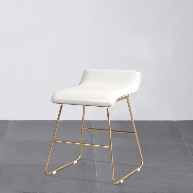 Glam Counter Round Bar Stool Armless Leather Bar Stool with Footrest Iron Base White 1 Piece Short Stool(18"H) Clearhalo 'Bar Furniture' 'Bar Stools' 'bar_stools' 'furn' 'furn_bar_stools' 'furniture_bar_stools' 'Kitchen & Dining Furniture' 'kitchen&dining_furn' 'kitchen' 'kitchen_furn' Furniture' 4297341