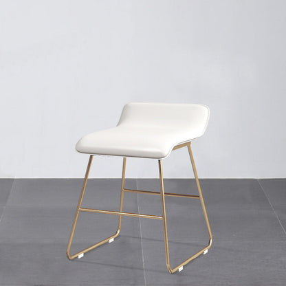 Glam Counter Round Bar Stool Armless Leather Bar Stool with Footrest Iron Base White 1 Piece Short Stool(18"H) Clearhalo 'Bar Furniture' 'Bar Stools' 'bar_stools' 'furn' 'furn_bar_stools' 'furniture_bar_stools' 'Kitchen & Dining Furniture' 'kitchen&dining_furn' 'kitchen' 'kitchen_furn' Furniture' 4297341