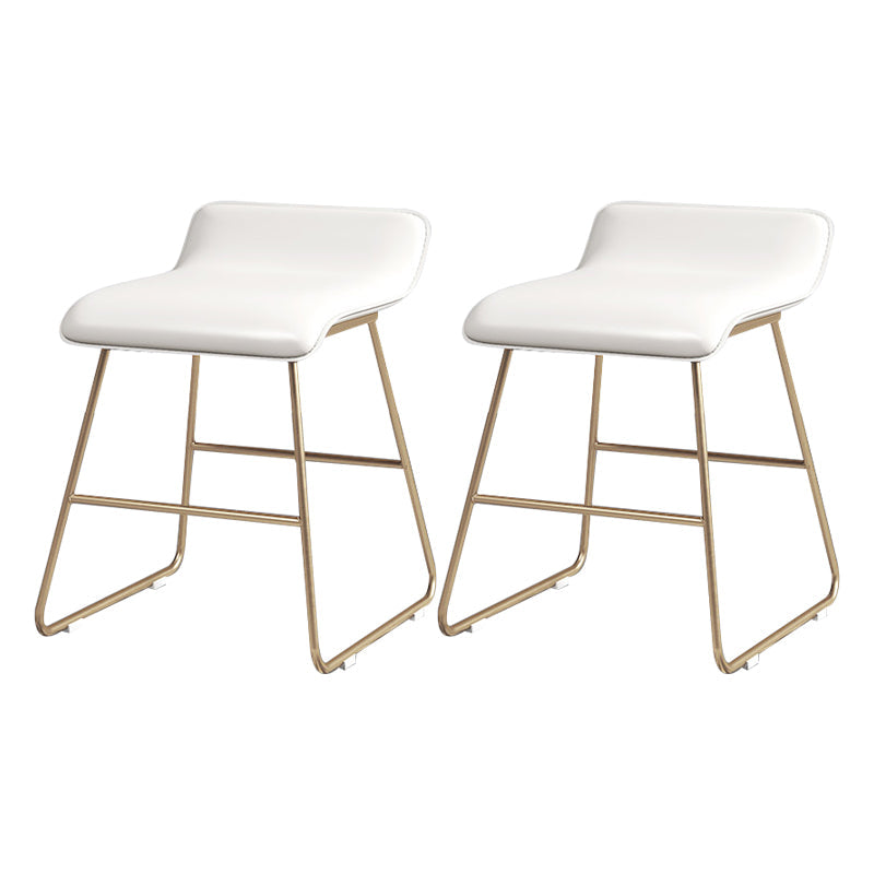 Glam Counter Round Bar Stool Armless Leather Bar Stool with Footrest Iron Base White 2 Piece Set Short Stool(18"H) Clearhalo 'Bar Furniture' 'Bar Stools' 'bar_stools' 'furn' 'furn_bar_stools' 'furniture_bar_stools' 'Kitchen & Dining Furniture' 'kitchen&dining_furn' 'kitchen' 'kitchen_furn' Furniture' 4297342