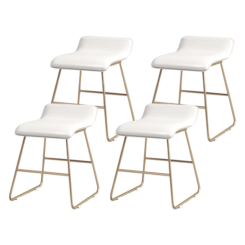Glam Counter Round Bar Stool Armless Leather Bar Stool with Footrest Iron Base White 4 Piece Set Short Stool(18"H) Clearhalo 'Bar Furniture' 'Bar Stools' 'bar_stools' 'furn' 'furn_bar_stools' 'furniture_bar_stools' 'Kitchen & Dining Furniture' 'kitchen&dining_furn' 'kitchen' 'kitchen_furn' Furniture' 4297343