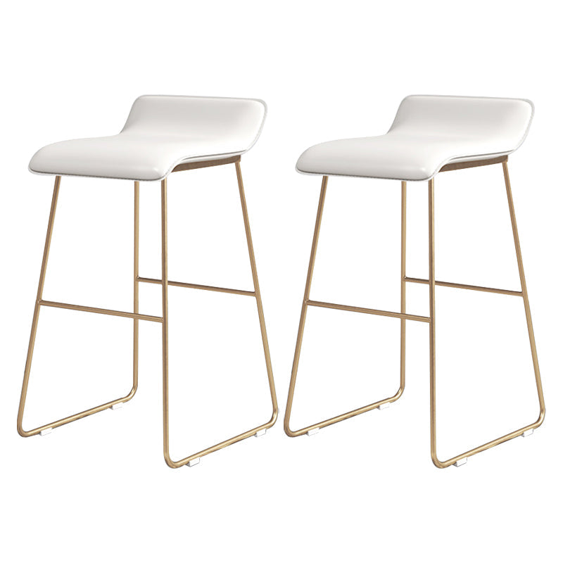 Glam Counter Round Bar Stool Armless Leather Bar Stool with Footrest Iron Base White 2 Piece Set Counter Stool(26"H) Clearhalo 'Bar Furniture' 'Bar Stools' 'bar_stools' 'furn' 'furn_bar_stools' 'furniture_bar_stools' 'Kitchen & Dining Furniture' 'kitchen&dining_furn' 'kitchen' 'kitchen_furn' Furniture' 4297345