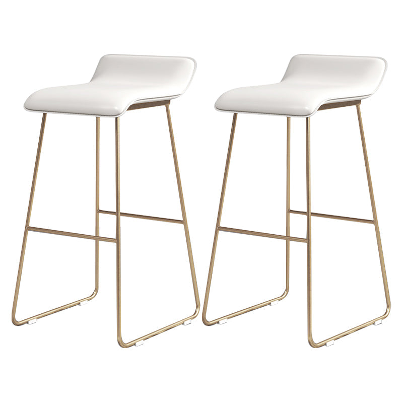 Glam Counter Round Bar Stool Armless Leather Bar Stool with Footrest Iron Base White 2 Piece Set Bar Stool(30"H) Clearhalo 'Bar Furniture' 'Bar Stools' 'bar_stools' 'furn' 'furn_bar_stools' 'furniture_bar_stools' 'Kitchen & Dining Furniture' 'kitchen&dining_furn' 'kitchen' 'kitchen_furn' Furniture' 4297347