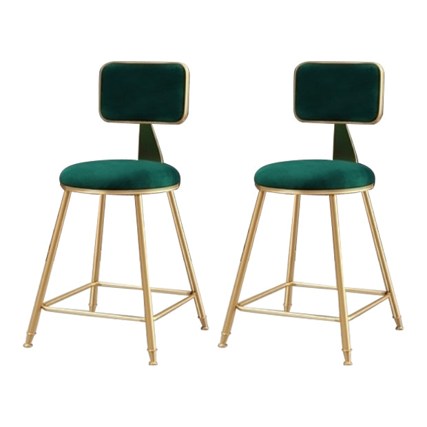 Glam Armless Counter Stool Iron Household Bar Stool with Cushion and Pedal Green 2 Piece Set Short Stool(18"H) Clearhalo 'Bar Furniture' 'Bar Stools' 'bar_stools' 'furn' 'furn_bar_stools' 'furniture_bar_stools' 'Kitchen & Dining Furniture' 'kitchen&dining_furn' 'kitchen' 'kitchen_furn' Furniture' 4297476