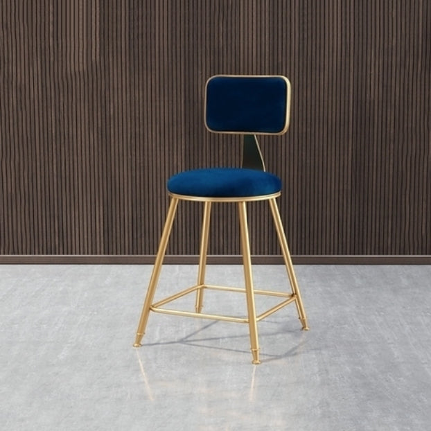 Glam Armless Counter Stool Iron Household Bar Stool with Cushion and Pedal Blue 1 Piece Short Stool(18"H) Clearhalo 'Bar Furniture' 'Bar Stools' 'bar_stools' 'furn' 'furn_bar_stools' 'furniture_bar_stools' 'Kitchen & Dining Furniture' 'kitchen&dining_furn' 'kitchen' 'kitchen_furn' Furniture' 4297479
