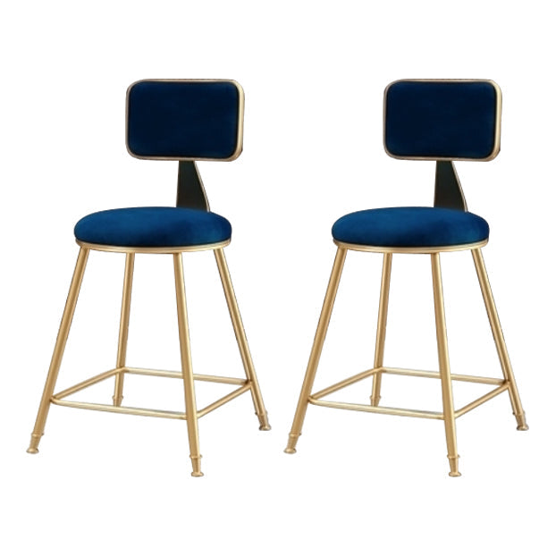 Glam Armless Counter Stool Iron Household Bar Stool with Cushion and Pedal Blue 2 Piece Set Short Stool(18"H) Clearhalo 'Bar Furniture' 'Bar Stools' 'bar_stools' 'furn' 'furn_bar_stools' 'furniture_bar_stools' 'Kitchen & Dining Furniture' 'kitchen&dining_furn' 'kitchen' 'kitchen_furn' Furniture' 4297482
