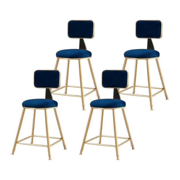Glam Armless Counter Stool Iron Household Bar Stool with Cushion and Pedal Blue 4 Piece Set Short Stool(18"H) Clearhalo 'Bar Furniture' 'Bar Stools' 'bar_stools' 'furn' 'furn_bar_stools' 'furniture_bar_stools' 'Kitchen & Dining Furniture' 'kitchen&dining_furn' 'kitchen' 'kitchen_furn' Furniture' 4297483