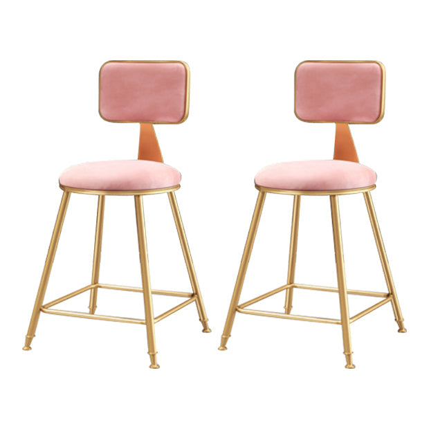 Glam Armless Counter Stool Iron Household Bar Stool with Cushion and Pedal Pink 2 Piece Set Short Stool(18"H) Clearhalo 'Bar Furniture' 'Bar Stools' 'bar_stools' 'furn' 'furn_bar_stools' 'furniture_bar_stools' 'Kitchen & Dining Furniture' 'kitchen&dining_furn' 'kitchen' 'kitchen_furn' Furniture' 4297489