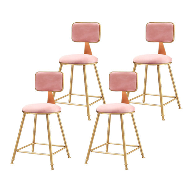 Glam Armless Counter Stool Iron Household Bar Stool with Cushion and Pedal Pink 4 Piece Set Short Stool(18"H) Clearhalo 'Bar Furniture' 'Bar Stools' 'bar_stools' 'furn' 'furn_bar_stools' 'furniture_bar_stools' 'Kitchen & Dining Furniture' 'kitchen&dining_furn' 'kitchen' 'kitchen_furn' Furniture' 4297490