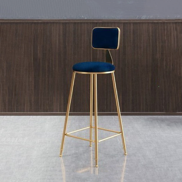 Glam Armless Counter Stool Iron Household Bar Stool with Cushion and Pedal Blue 1 Piece Counter Stool(26"H) Clearhalo 'Bar Furniture' 'Bar Stools' 'bar_stools' 'furn' 'furn_bar_stools' 'furniture_bar_stools' 'Kitchen & Dining Furniture' 'kitchen&dining_furn' 'kitchen' 'kitchen_furn' Furniture' 4297496