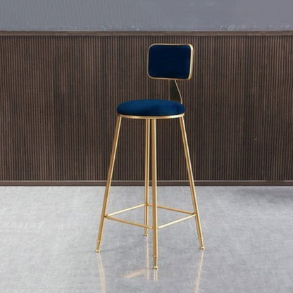 Glam Armless Counter Stool Iron Household Bar Stool with Cushion and Pedal Blue 1 Piece Counter Stool(26"H) Clearhalo 'Bar Furniture' 'Bar Stools' 'bar_stools' 'furn' 'furn_bar_stools' 'furniture_bar_stools' 'Kitchen & Dining Furniture' 'kitchen&dining_furn' 'kitchen' 'kitchen_furn' Furniture' 4297496