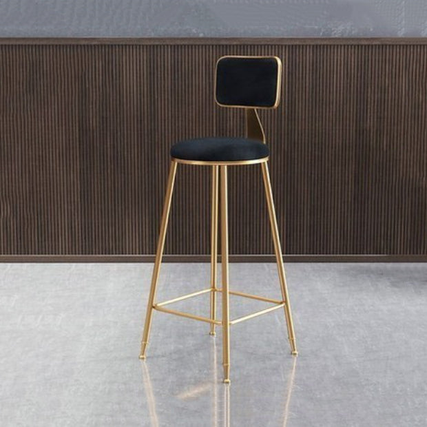 Glam Armless Counter Stool Iron Household Bar Stool with Cushion and Pedal Black 1 Piece Counter Stool(26"H) Clearhalo 'Bar Furniture' 'Bar Stools' 'bar_stools' 'furn' 'furn_bar_stools' 'furniture_bar_stools' 'Kitchen & Dining Furniture' 'kitchen&dining_furn' 'kitchen' 'kitchen_furn' Furniture' 4297502