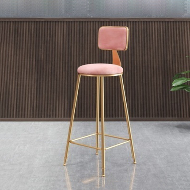 Glam Armless Counter Stool Iron Household Bar Stool with Cushion and Pedal Pink 1 Piece Counter Stool(26"H) Clearhalo 'Bar Furniture' 'Bar Stools' 'bar_stools' 'furn' 'furn_bar_stools' 'furniture_bar_stools' 'Kitchen & Dining Furniture' 'kitchen&dining_furn' 'kitchen' 'kitchen_furn' Furniture' 4297505