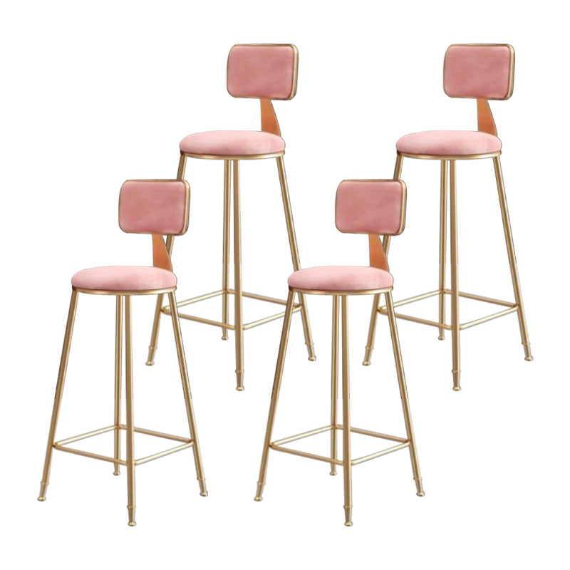 Glam Armless Counter Stool Iron Household Bar Stool with Cushion and Pedal Pink 4 Piece Set Counter Stool(26"H) Clearhalo 'Bar Furniture' 'Bar Stools' 'bar_stools' 'furn' 'furn_bar_stools' 'furniture_bar_stools' 'Kitchen & Dining Furniture' 'kitchen&dining_furn' 'kitchen' 'kitchen_furn' Furniture' 4297507