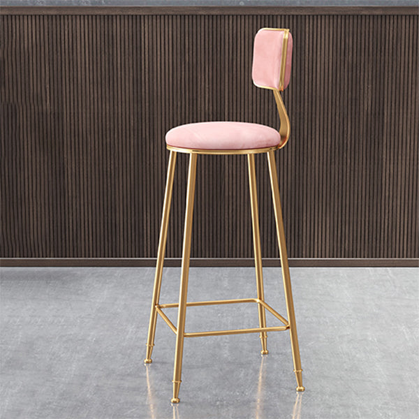 Glam Armless Counter Stool Iron Household Bar Stool with Cushion and Pedal Pink 1 Piece Bar Stool(30"H) Clearhalo 'Bar Furniture' 'Bar Stools' 'bar_stools' 'furn' 'furn_bar_stools' 'furniture_bar_stools' 'Kitchen & Dining Furniture' 'kitchen&dining_furn' 'kitchen' 'kitchen_furn' Furniture' 4297519