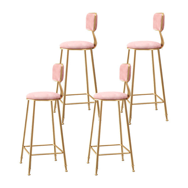 Glam Armless Counter Stool Iron Household Bar Stool with Cushion and Pedal Pink 4 Piece Set Bar Stool(30"H) Clearhalo 'Bar Furniture' 'Bar Stools' 'bar_stools' 'furn' 'furn_bar_stools' 'furniture_bar_stools' 'Kitchen & Dining Furniture' 'kitchen&dining_furn' 'kitchen' 'kitchen_furn' Furniture' 4297521