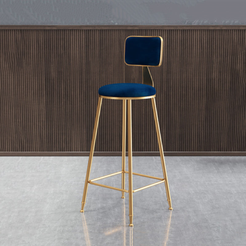 Glam Armless Counter Stool Iron Household Bar Stool with Cushion and Pedal Blue 1 Piece Bar Stool(30"H) Clearhalo 'Bar Furniture' 'Bar Stools' 'bar_stools' 'furn' 'furn_bar_stools' 'furniture_bar_stools' 'Kitchen & Dining Furniture' 'kitchen&dining_furn' 'kitchen' 'kitchen_furn' Furniture' 4297522