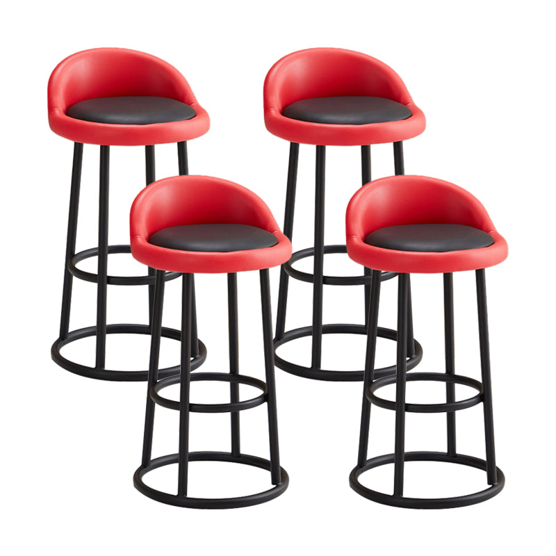 Modern Armless Counter Stool Iron Household Bar Stool with Cushion and Pedal Red-Black 4 Piece Set Clearhalo 'Bar Furniture' 'Bar Stools' 'bar_stools' 'furn' 'furn_bar_stools' 'furniture_bar_stools' 'Kitchen & Dining Furniture' 'kitchen&dining_furn' 'kitchen' 'kitchen_furn' Furniture' 4297533